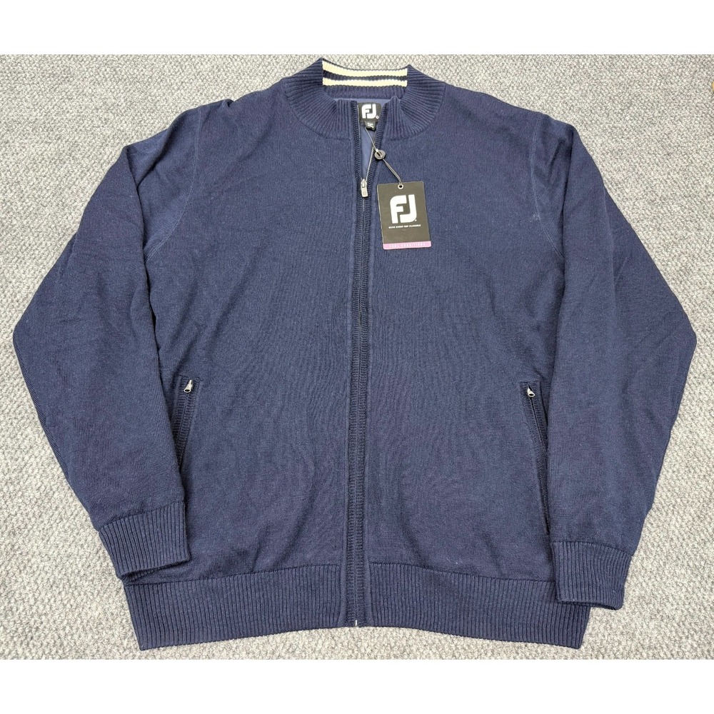 FootJoy Performance Sweater Men's Large Blue Wool Knit Water Resistance Full Zip
